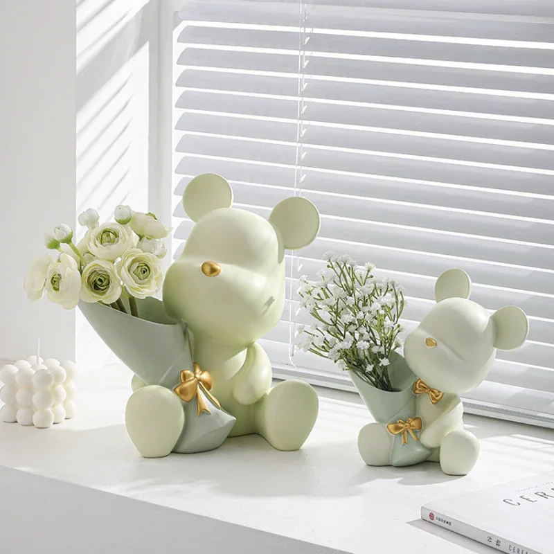 Nordic Bouquet Bear Living Room Decorations, Creative Vases, Home Entrance TV Cabinet Tabletop Decorations, Free Dried Flowers 2
