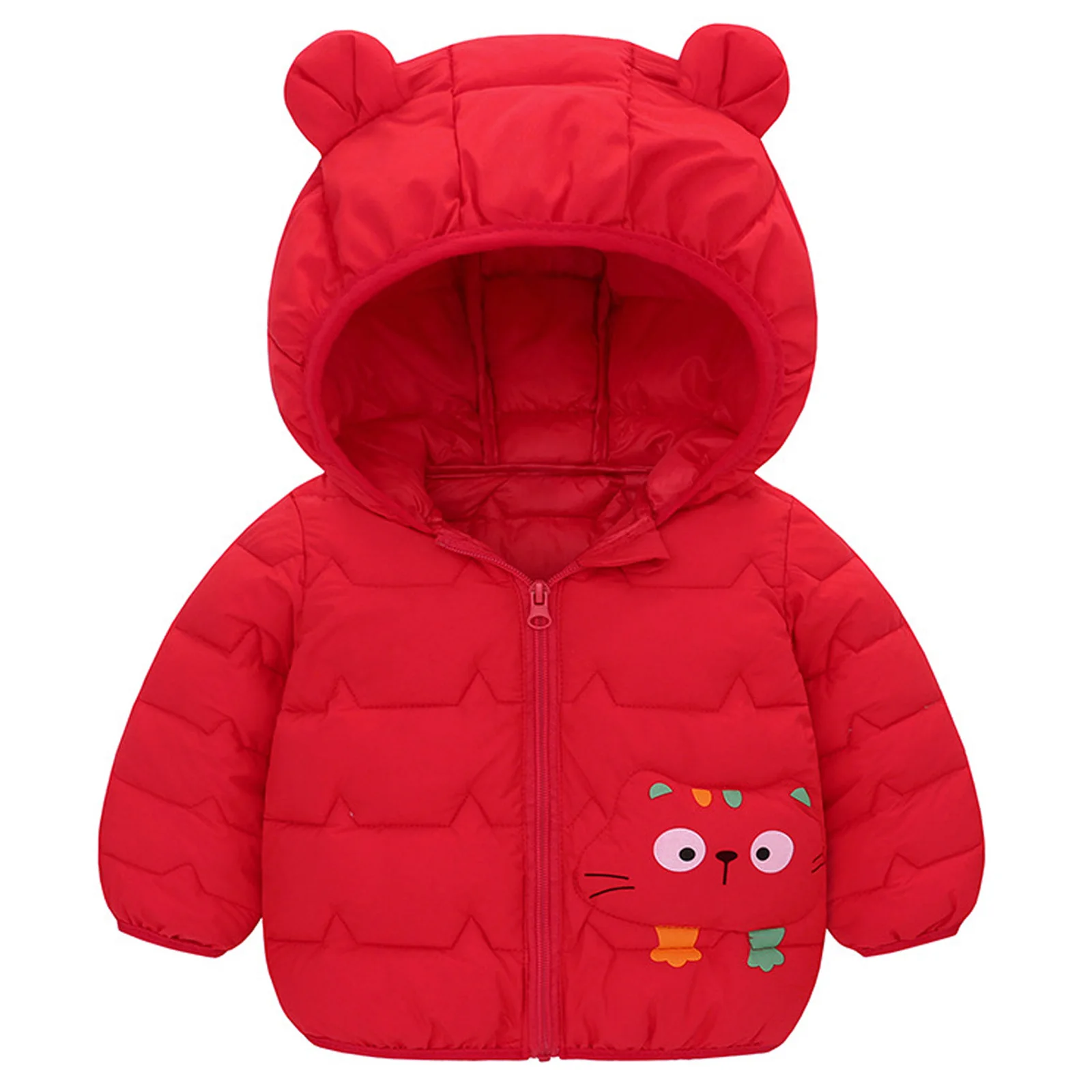   겨울 곰 귀 후드 패딩 재킷 따뜻한 긴 소매 고양이 패턴 지퍼 코트 아우터웨어 야외 일상 어린이 의류