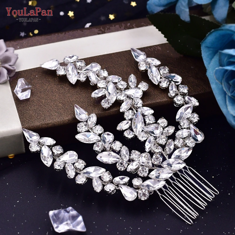 YouLaPan HP489 Bridal Headwear with Comb Woman Hair Clips Bride Wedding Hair Accessories Trendy Crystal Headdress for Party
