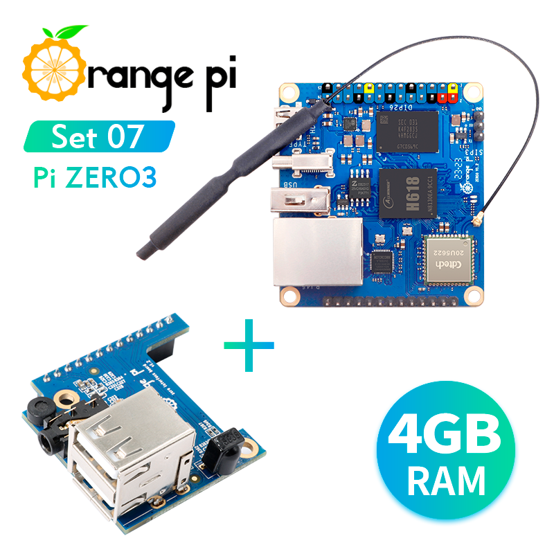 Orange Pi Zero 3 4GB+Interface Extension Board, Orange Pi Zero3 DDR4 Allwinner H618 WiFi Bluetooth Mini PC Single Board Computer