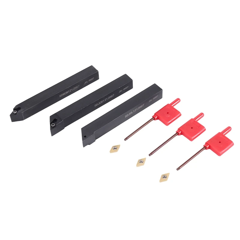 

3 шт., Индексируемые держатели для токарных инструментов, 1/2 дюйма, SDNCN1212H07 + SDJCL1212H07 + SDJCR1212H07 + 3 шт. DCMT070204 дюйма