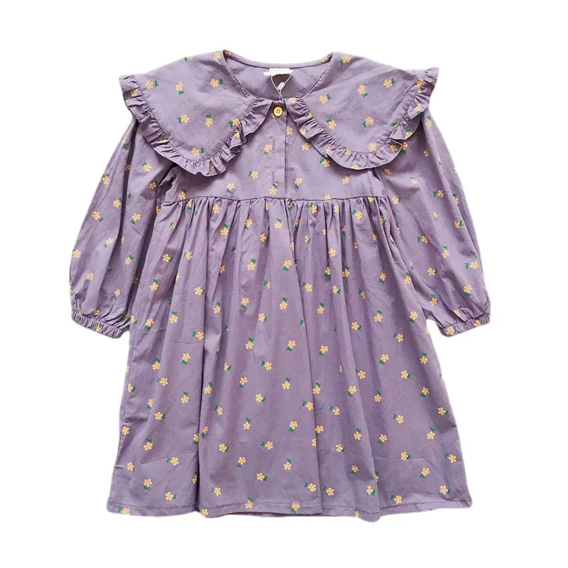 thumbnail image 1 of Vestido de manga larga para niñas de 1 a 7 años, vestidos florales de moda coreana con solapa, ropa para niños, primavera y otoño, 1 of 6