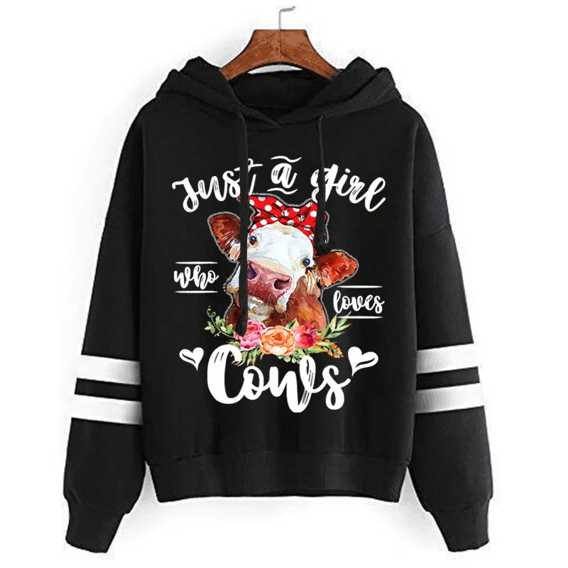

Youthful Girl’s Hoodies Just A Girl Who Loves Cow Graphic Long Sleeve Pullover Versatile Casual Sweatshirts Harajuku Fashion Top