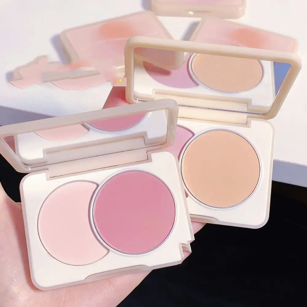Waterproof Dual-Color Combination Blush Fashion Sweatproof Long Lasting Peach Blush Powder Simple Nude Cheek Tint Makeup Tools