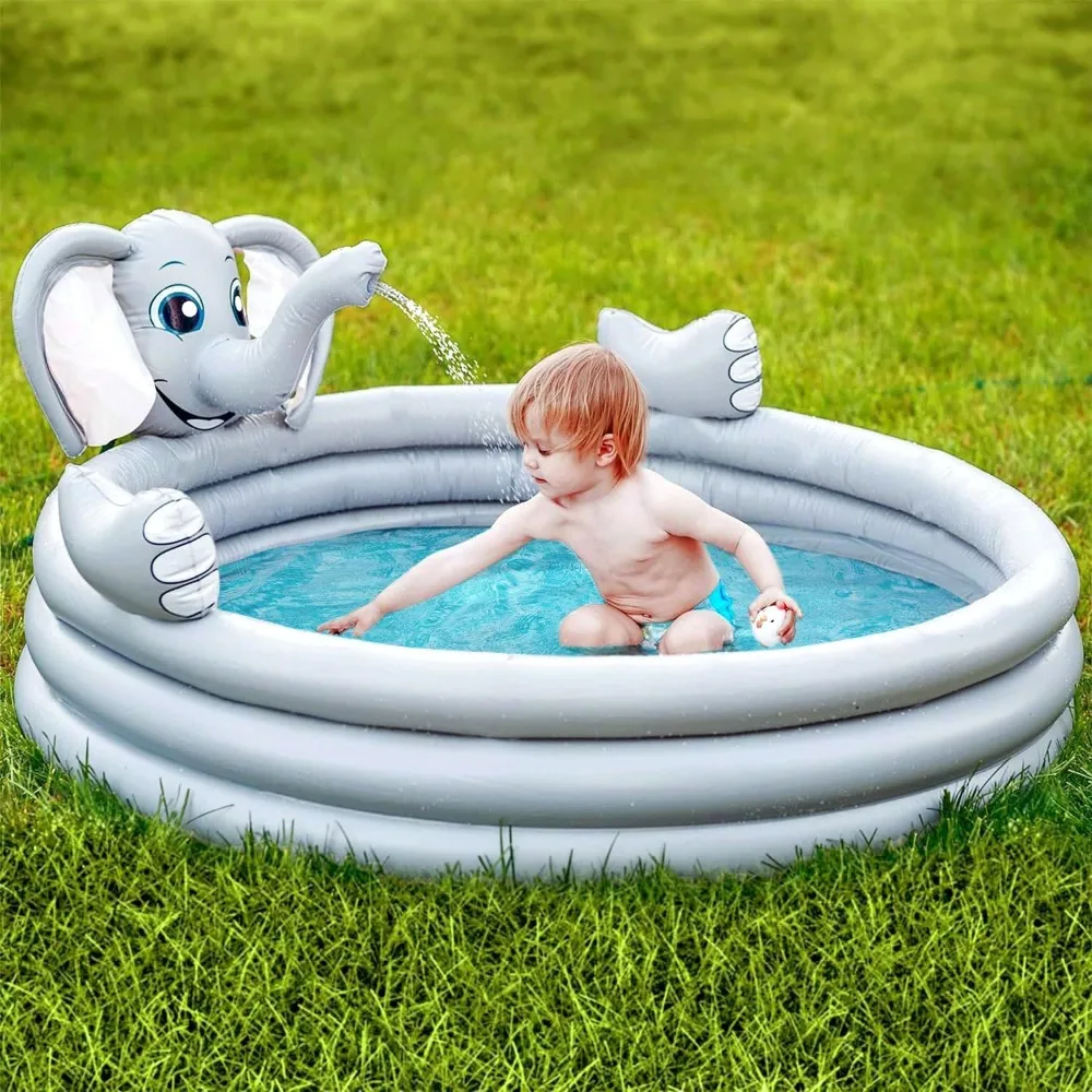 Elephant Inflatable Kiddie Pool for Kids and Toddlers with Sprinkler, Outdoor Backyard Baby Water Games Pool 60 outside party b