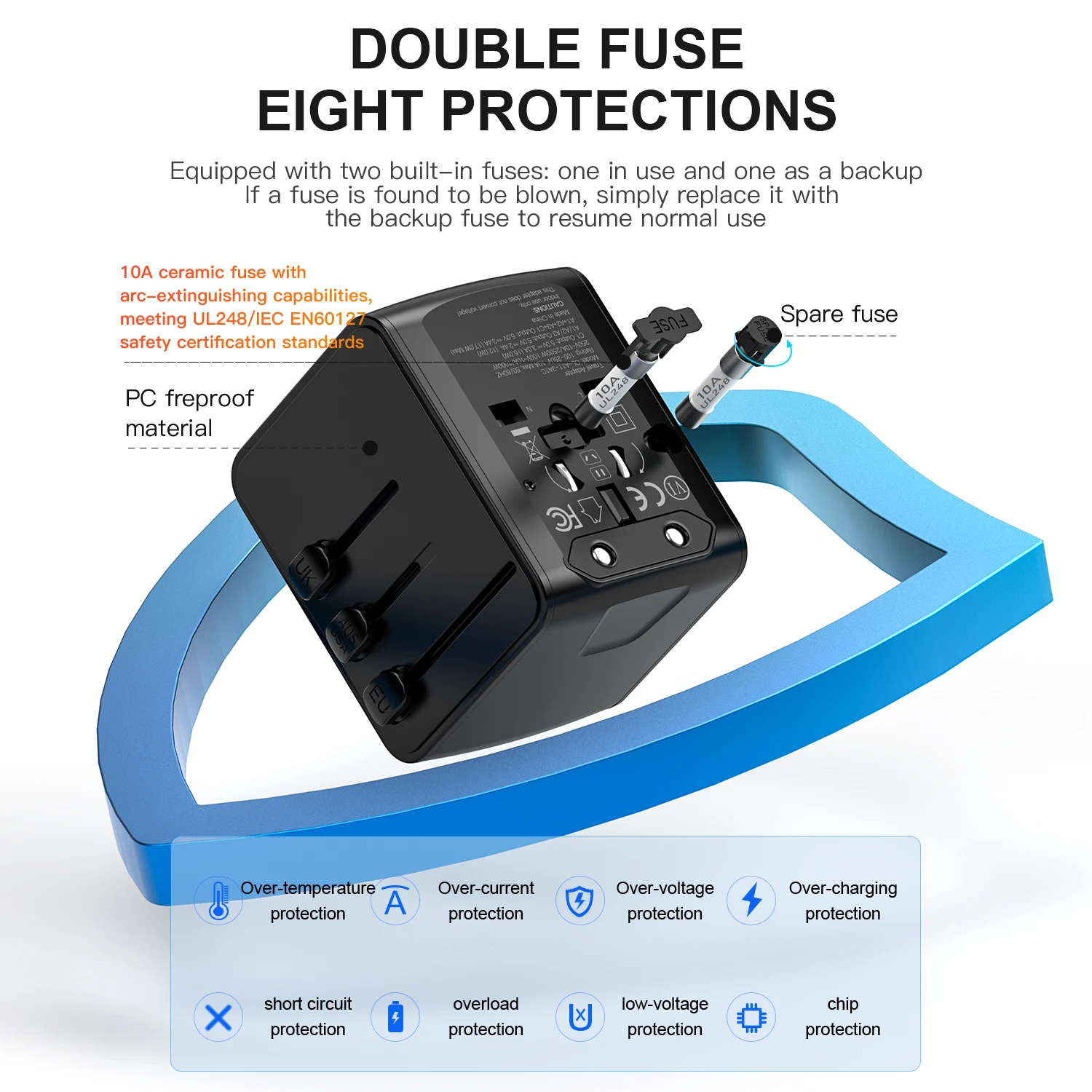 Global Multi-Device Fast Charging Travel Adapter with 4 USB Ports