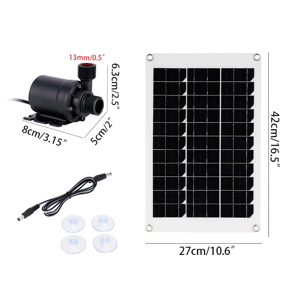800L/H DC 12V Brushless Solar Water Pump 50W Solar Panel Ultra-quiet Submersible Water Pump Fish Pond Garden Fountain Decoration