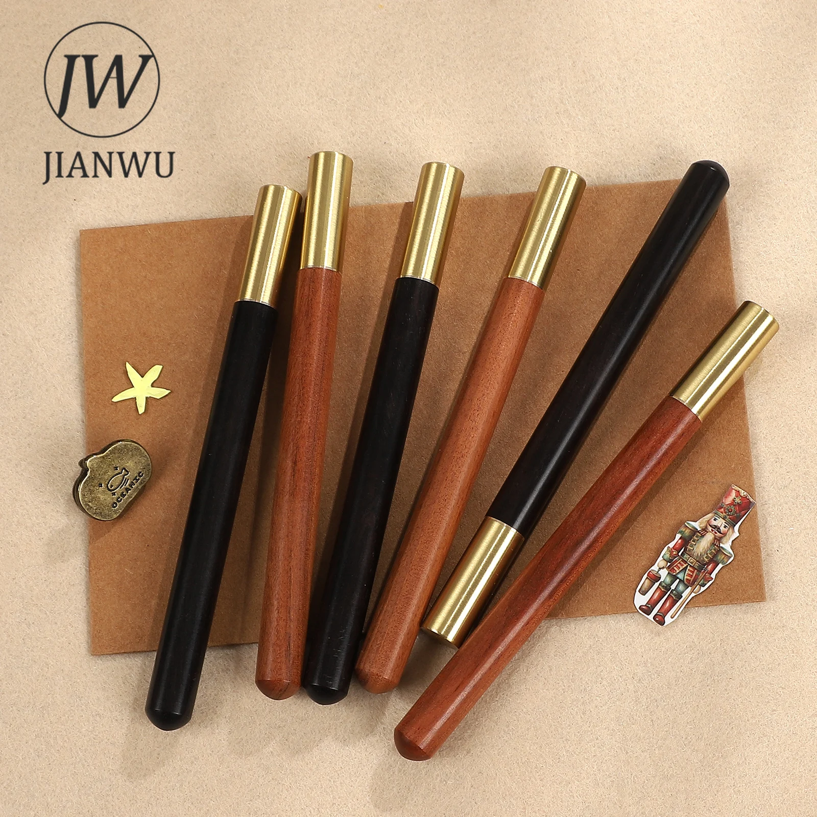 JIANWU 빈티지 펜 모양의 종이 절단 나무 손으로 조각 한 칼 저널 재료 휴대용 절단 도구 크리 에이 티브 문구