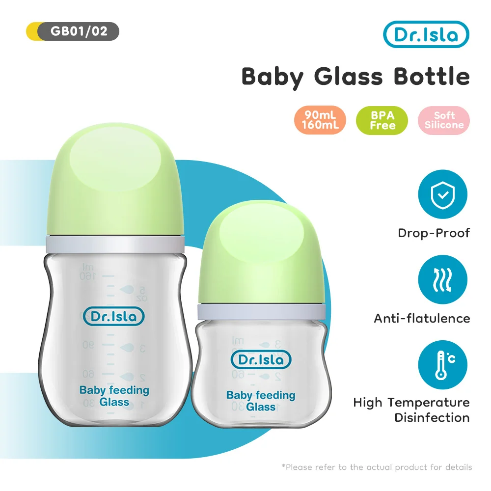 Dr.isla Newborn Feeding Bottles 80ML/160ML Baby Bottle Glass Bottles Anti-flatulence Milk Feeding Infant BPA free milk bottle feeding bottle glass milk bottle