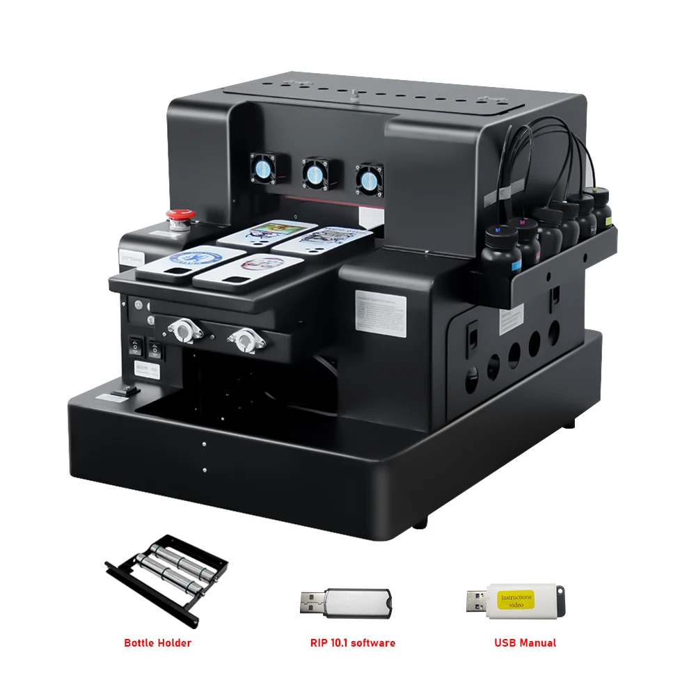 מדפסת UV בגודל A4 עם תיק טלפון Epson L805, מדפסת UV Flatbed עם ציפוי UV DTF, מדבקת מדפסת לבקבוק גולף, עטי PVC אקריליים