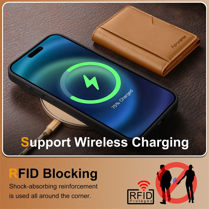 2-in-1 Magnetic Wireless Charging PU Leather Phone Case