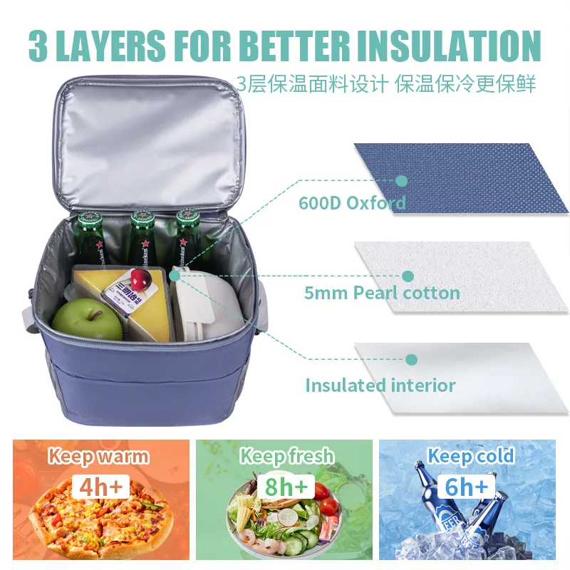 Thick Oxford Fabric Picnic Lunch Bag Large Capacity Insulated Cooler Tote Leak-Proof Thermal Bag for Outdoor Camping and Daily