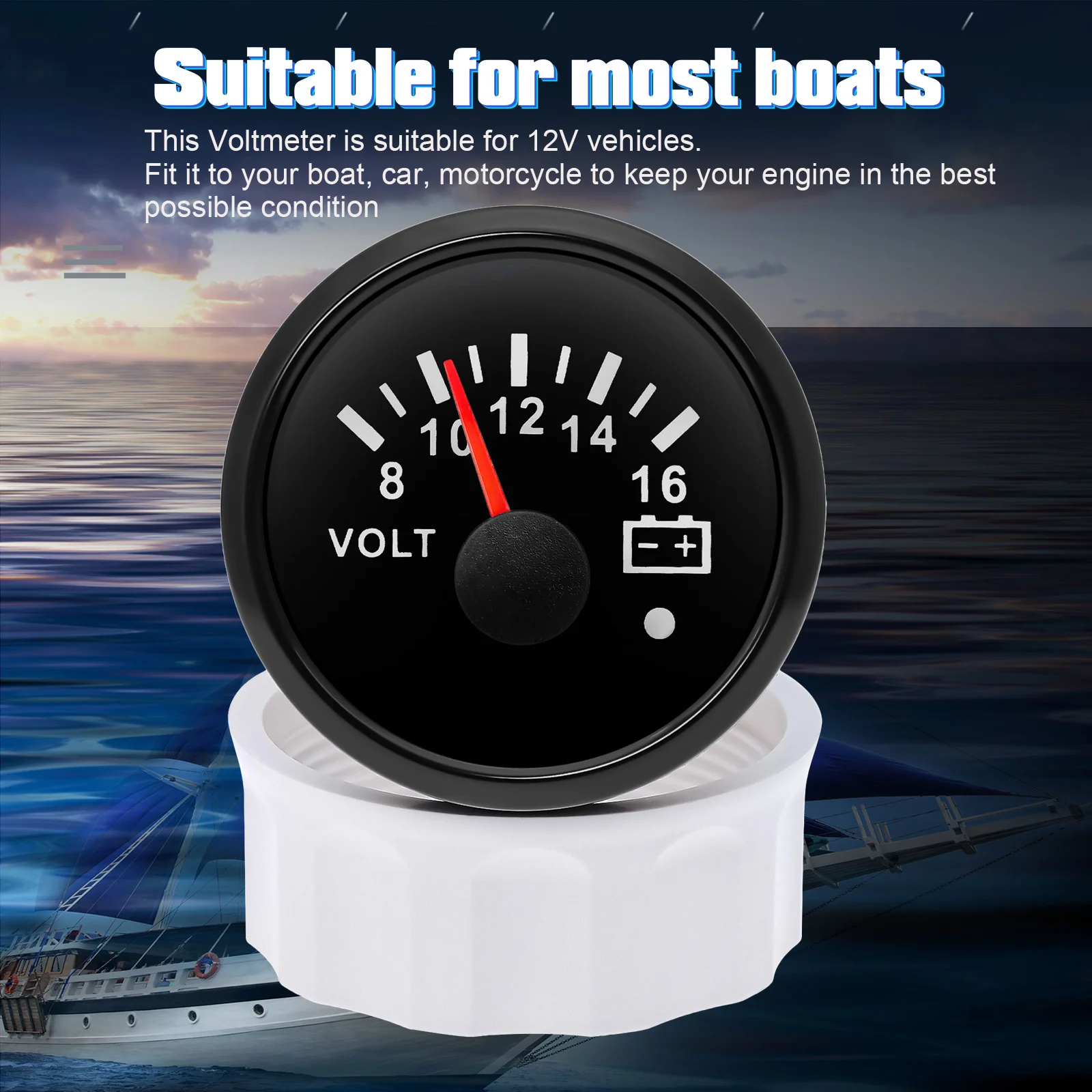 7 Color Backlight 52mm Voltmeter with Alarm 8~16V VOLTS 18~32V Voltage for Gasoline Diesel Automobile Car Marine 12V 24V
