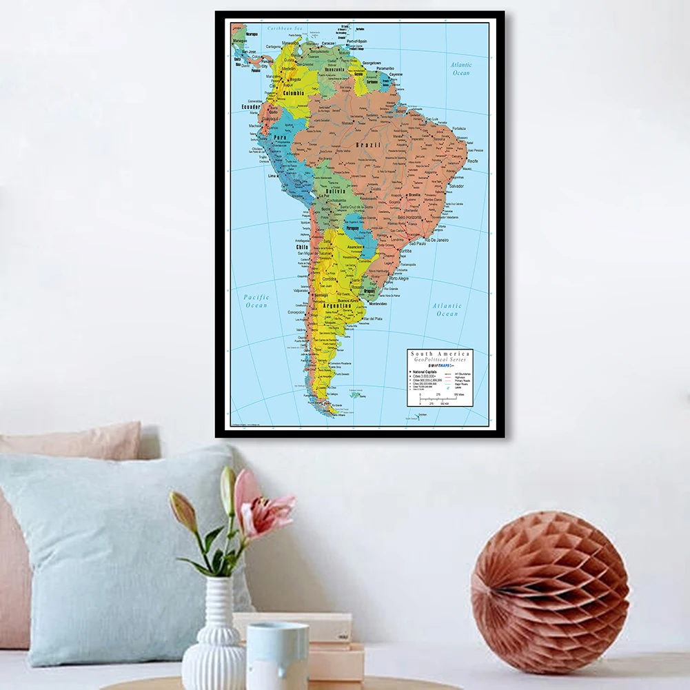 World Map Poster South America Map Wall Art Poster Spray Canvas Painting Travel School Supplies Living Room Home Decor 42*59cm