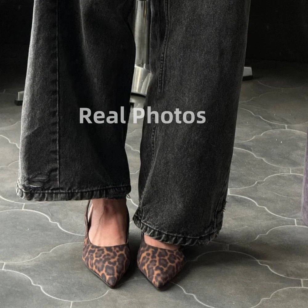 FEDONAS Ins Women Kitten Heels Slingbacks Sandals Leopard Genuine Leather Pointed Toe Party Wedding Shoes Woman Quality Pumps