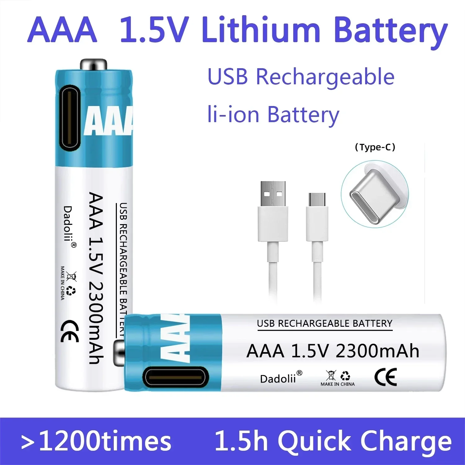 

AA Battery 1.5V AA 2300mAh USB rechargeable li-ion battery for remote control mouse small fan Electric toy battery with Cable