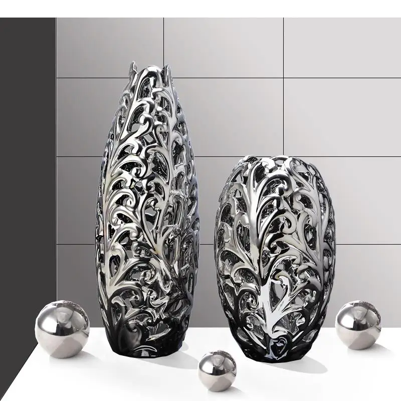 

Керамическое украшение в стиле ретро с серебряным шариком, полые текстурные аксессуары для гостиной, ТВ, кабинета, рабочего стола, украшение для дома