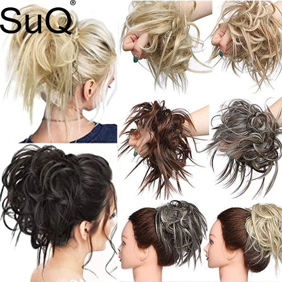 SuQ Chignon sintetico disordinato Scrunchies fascia elastica capelli ricci per le donne fibra ad alta temperatura naturale capelli finti ciambella Chig