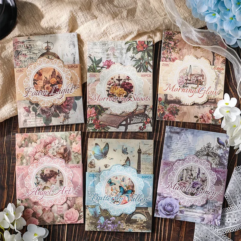 50sheets Vintage Scrapbook Paper Retro Flowers Material Paper DIY Scrapbooking Collage Junk Journal Aesth Stationery Decor