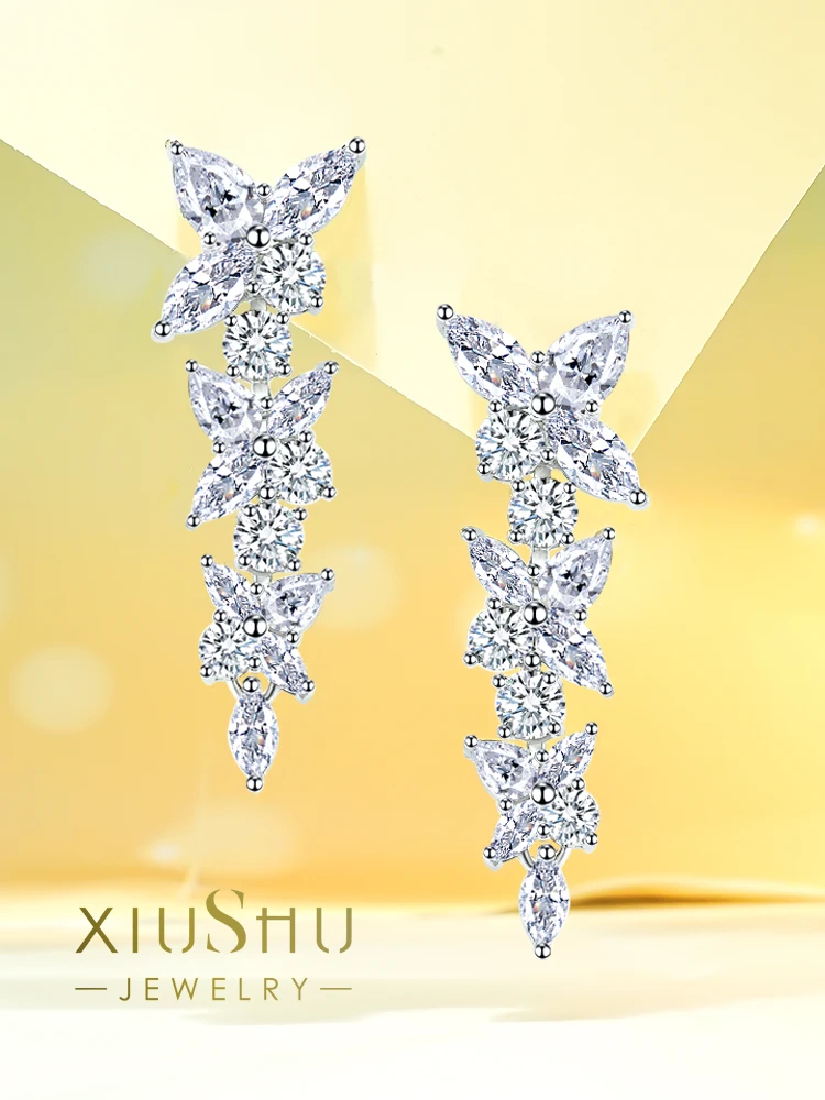 

Новые серьги в форме цветка, бриллианты из высокоуглеродистого металла, роскошные белые модные ретро и универсальные, нишевый дизайн