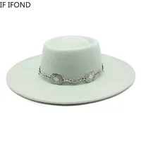 British Style Fedora Hats For Women 9.5CM Big Brim Luxury Belt Band Felt Jazz Hats Wedding Dress Formal Cap 3