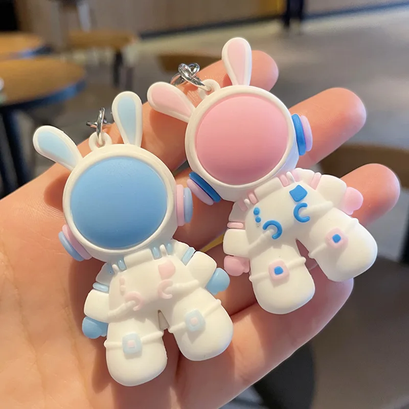 1 piece blue color Fashion Kawaii New Space Astronaut Rabbit Doll Keychain  For Women Men Cute Backpack Pendant Accessories Couples Gift Car Key Ring  Soft Rubber Small Pendant Keyring Pendant Bag Ornaments