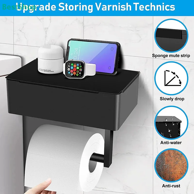 Wall Mounted Toilet Paper Holder With Shelf And Storage Box Multi-function Wipes Dispenser Fits For Bathroom Wipe Storage