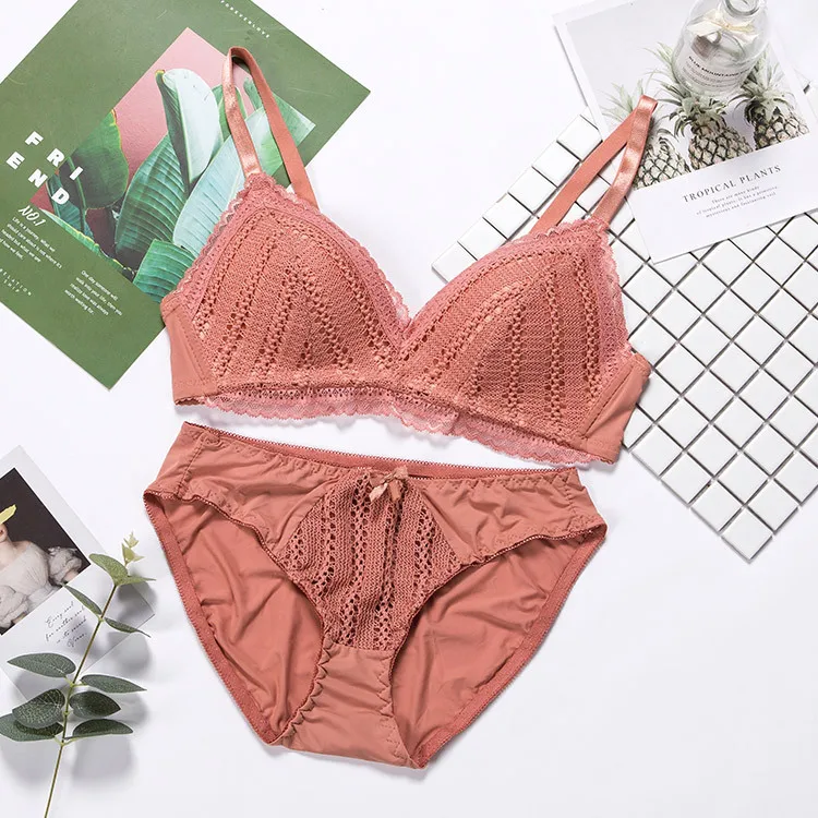 Women Lace Bra Sets Seamless Underwear Backless Vest Adjusted-straps Lingerie Hollow Out Soft Comfortable Underwear Set 2pcs lace bra set Bra & Brief Sets