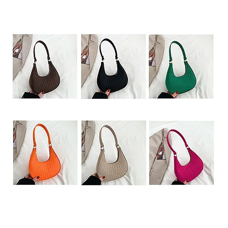 Candy Color Armpit Handbags Felt Shoulder Bags For Women Subaxillary Bag Purses Crescent Bag