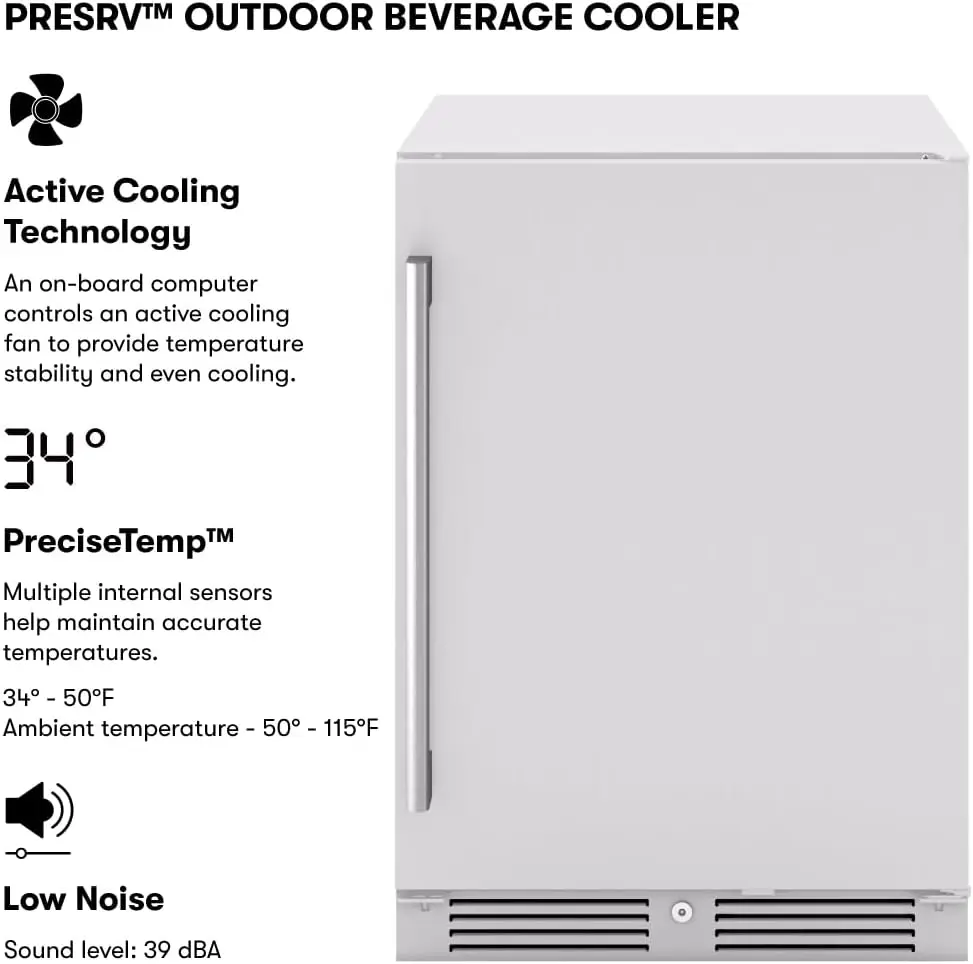 Presrv 24 Inch Outdoor Wine Fridge & Beverage Refrigerator Single Zone Under Counter Drink Chiller Freestanding Stainless Steel 2