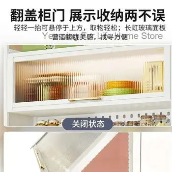 ห้องครัวโมเดิร์นตู้ Hutch Movable Full ประตูตู้กระจกเก็บจอแสดงผลตู้ Muebles Cocina เฟอร์นิเจอร์มัลติฟังก์ชั่น 1