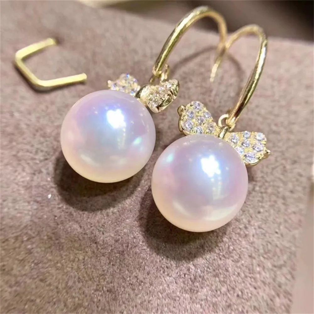 

DIY Pearl Accessories S925 Pure Silver Ear Nail Hollow Holder Bow Tie Ear Hook Female Fit 8-12mm Beads