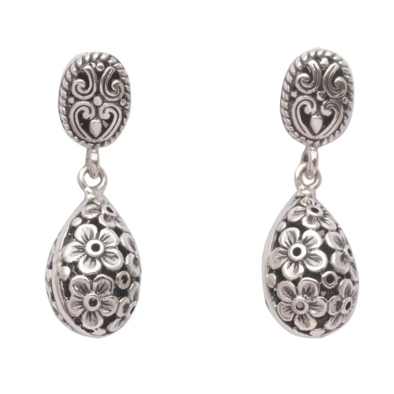 Retro Silver Color Bohemian Earrings Drop-shaped Carved Flowers Dangle Earrings Women Party Wear Jewelry Every Day - Image 2