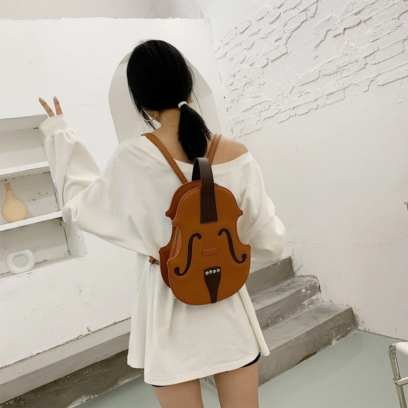 Women Violin Shape PU Leather Backpack Purse Fashion Handbag Travel Daypack College School Rucksack E74B 2