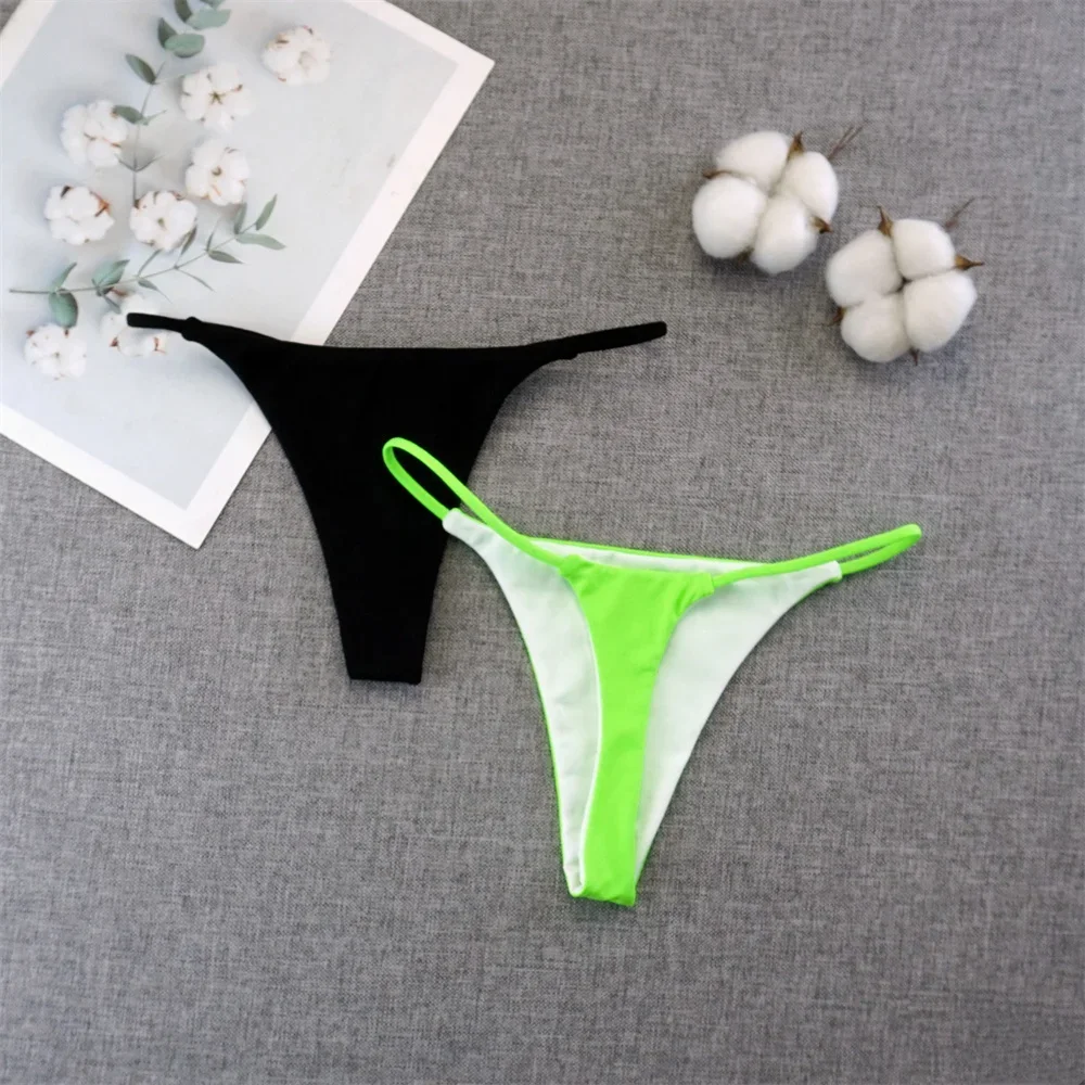 2PC Dopamine Color Sports Series Women G-string Panties High Cut "V-shape" Thong Female Comfort Two Layer Cotton Brief Underwear