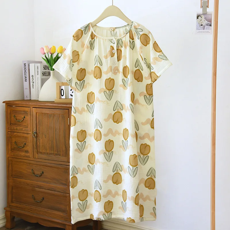 

Простая женская летняя хлопковая ночная рубашка с коротким рукавом милое платье с круглым вырезом длиной до колена тюльпан одежда для отдыха вечерние платья