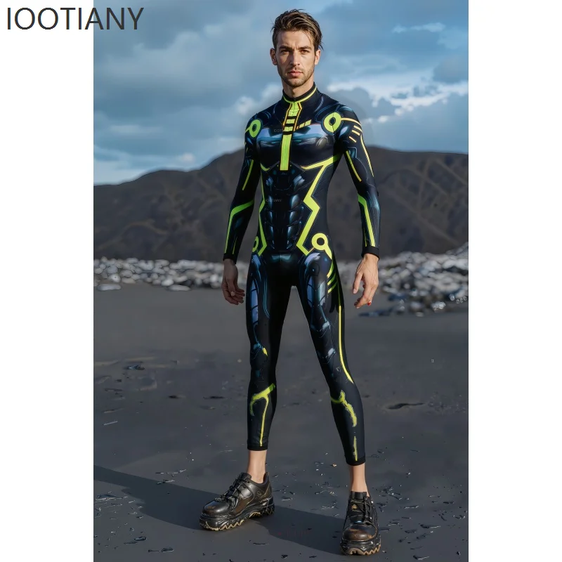 IOOTIANY Men Cyberpunk Robot Sexy Bodysuit Halloween Carnival Party Aerial Dance Stage Cosplay Performance Costume Zentai Suit