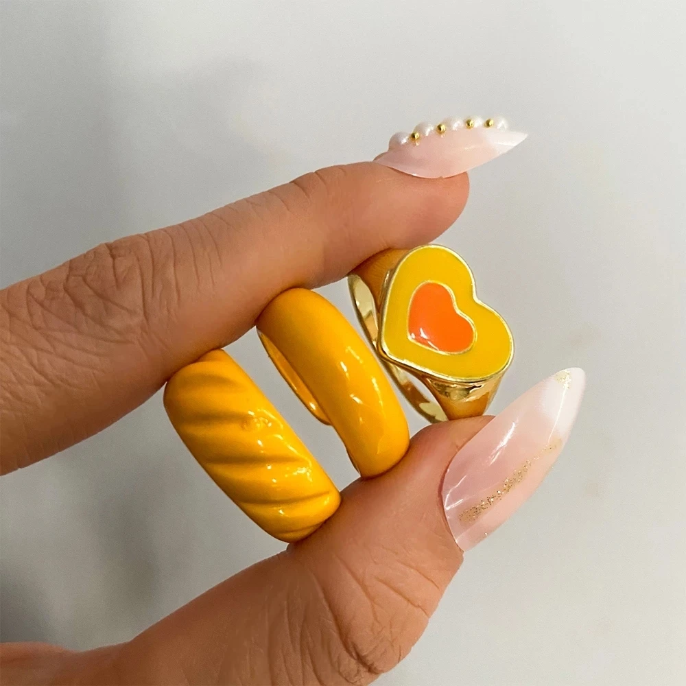 Vintage Heart Rings Set for Women Fashion Resin Flower Love Heart Ring Jewelry Gifts fashion rings fashion ring finger rings