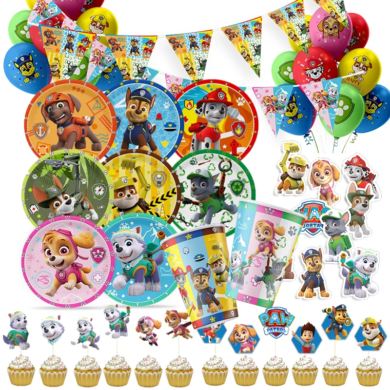 

New Paw Patrol Boy Girl Birthday Party Decoration Dog Balloon Set Straws Paper Cups Plates Tablecloth Party Baby Shower Supplies