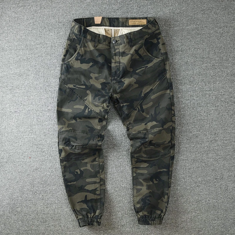 

Retro camouflage overalls men's fashion patch leggings cotton wide-legged casual pants