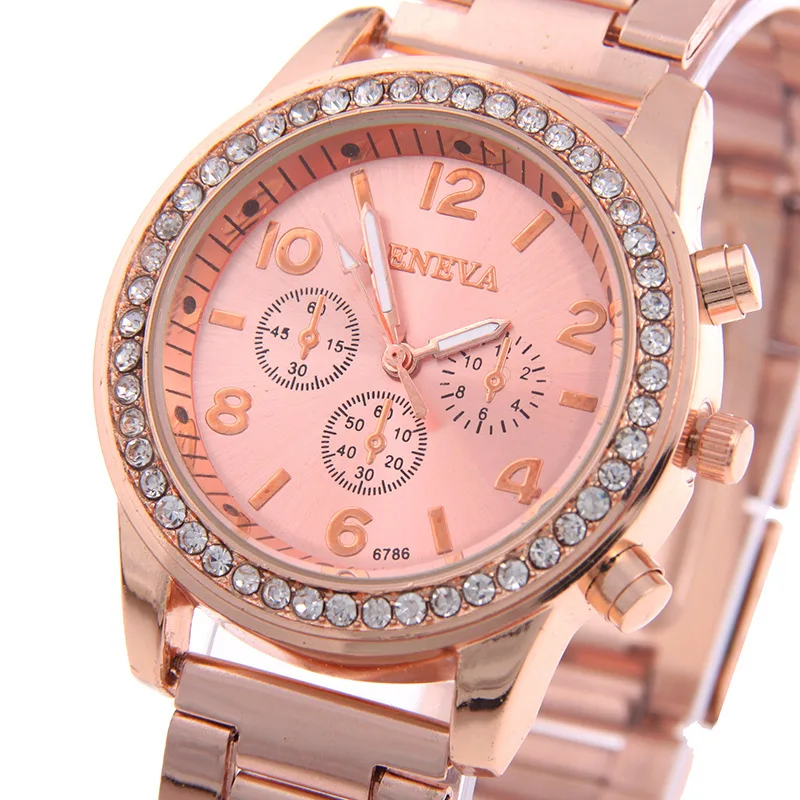 2022 Luxury Geneva Brand Women Gold Stainless Steel Quartz Watch Crystal Casual Wrist Watches Relogio Feminino reloj mujer