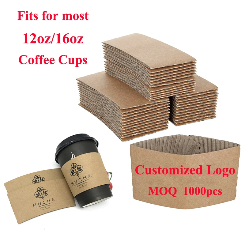 200pcs Disposable Coffee Cup Sleeves Kraft Paper Cup Sleeve Corrugated Coffee Sleeves Hot