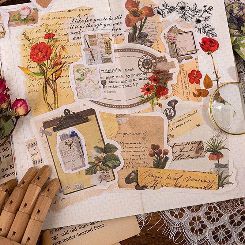 46 Pcs/Box Vintage Botanical Stickers Aesthetic Flowers Hand Account DIY Material Decorative Stationery Stickers