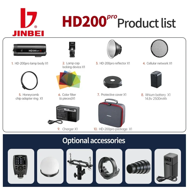 JINBEI HD200pro Outdoor Speedlite Flash Light 200W TTL 2.4G HSS Pocket  Strobe with Bag Speedlite For Canon Nikon Sony Olympus 6