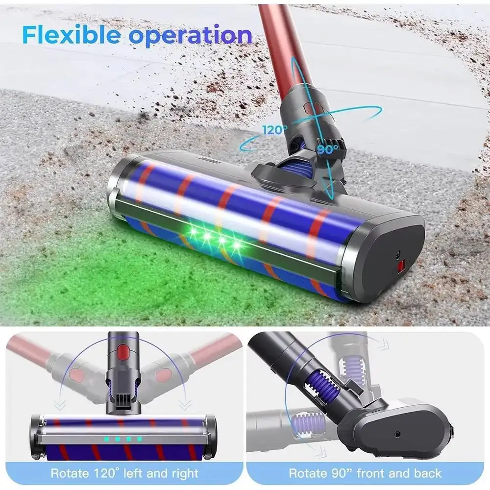 Soft Roller Brush Head For Dyson V7 V8 V10 V11 V15 Vacuum Cleaner Brushes with Direct Drive and 4 LED Lights for Hard Floors