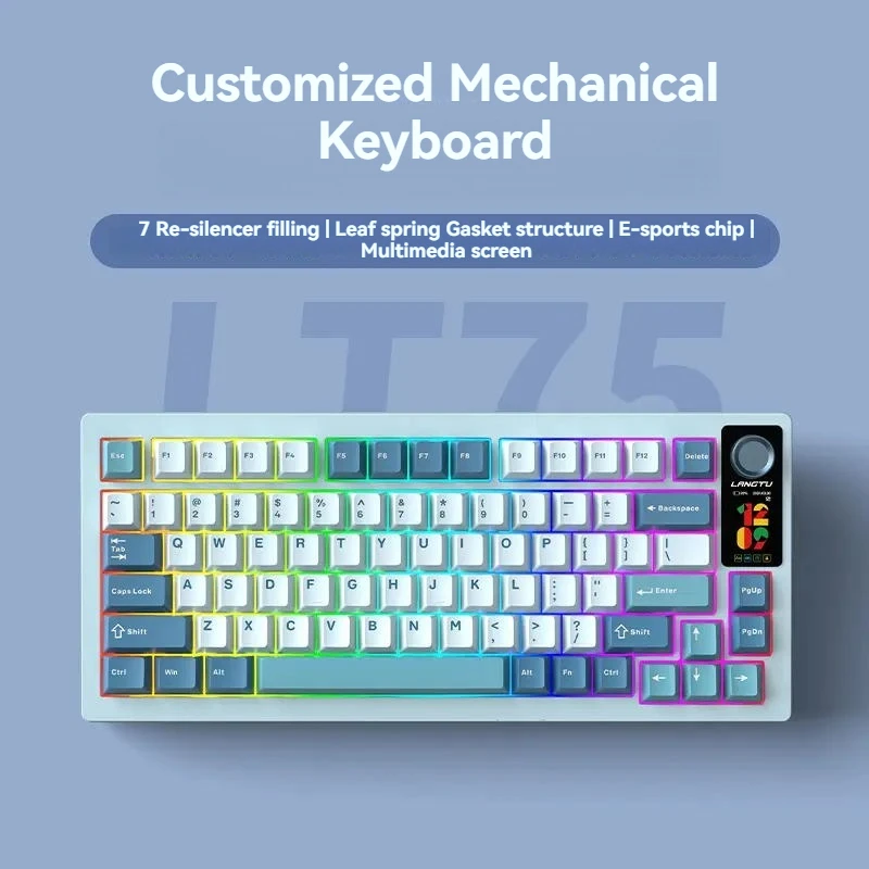 

LANGTU LT75 Customized Mechanical Keyboard with Screen Knob Gasket Structure RGB Hot Swap Wireless Gaming Mechanical Keyboard PC