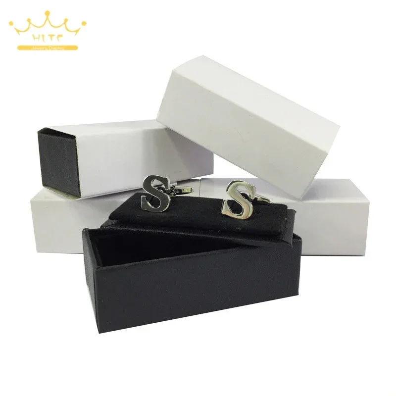 Beebeecraft Scatola Porta Gemelli Fermacravatta 2.68x3.07x1.22 pollice In Carta e Cartone Rettangolare Nera Scatola Regalo per Gemelli Espositore per Gioielli per Uomo Regali di Nozze