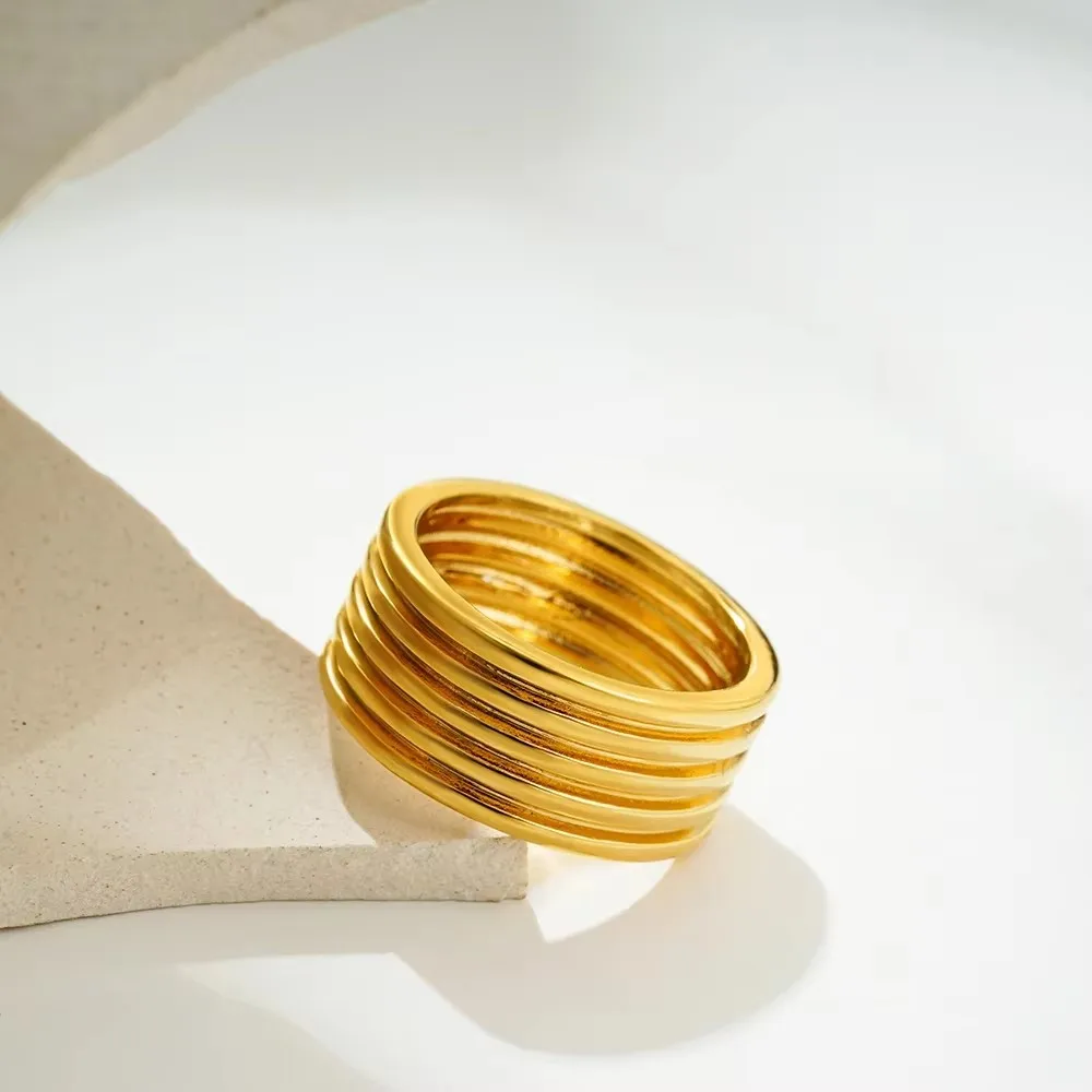 Punk Minimalist Three Layers Metal Circle Rings Smooth Gold&silver Color Colorblocked Simple Finger Ring for Women Men Bijoux