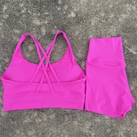 Yoga Clothes Set 2 Piece Gym Sports Shorts Set Women Cross Back Bra Top High Waist Shorts Fitness Suit Running Workout Tracksuit - Image 6