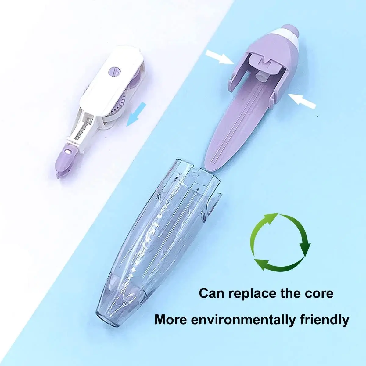 Retractable Correction Tape White Out Refillable Tape Applicator with 8 Replacement Whiteout School Office Supplies